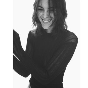 Zara Black Ribbed Long Sleeve Top